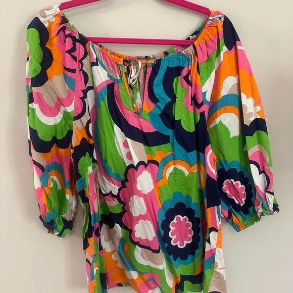 Trina Turk Colorful Floral Women's Top Blouse XL boutique flowers flowy pink - Picture 1 of 2